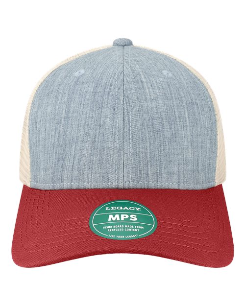 LEGACY MPS Mid-Pro Snapback Trucker Cap #color_Melange Light Blue/ Cardinal/ Stone