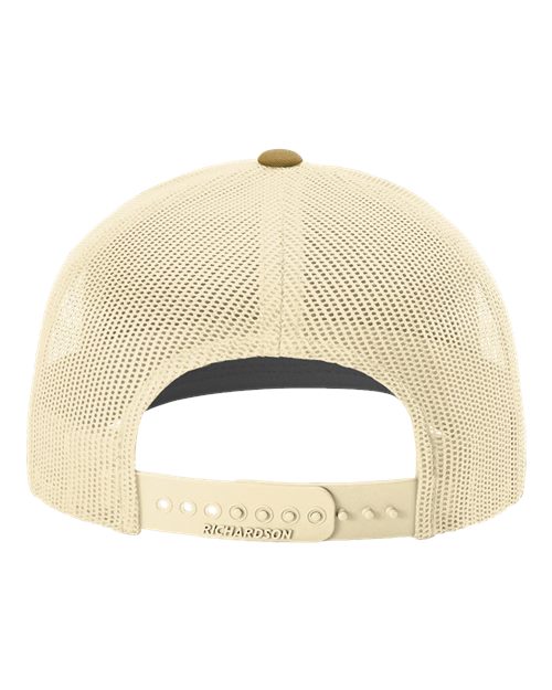 Richardson 112 Snapback Trucker Cap #color_Heather Grey/ Birch/ Amber Gold