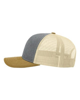 Richardson 112 Snapback Trucker Cap #color_Heather Grey/ Birch/ Amber Gold