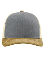 Richardson 112 Snapback Trucker Cap #color_Heather Grey/ Birch/ Amber Gold