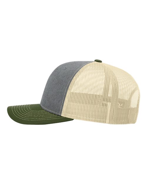 Richardson 112 Snapback Trucker Cap #color_Heather Grey/ Birch/ Army Olive