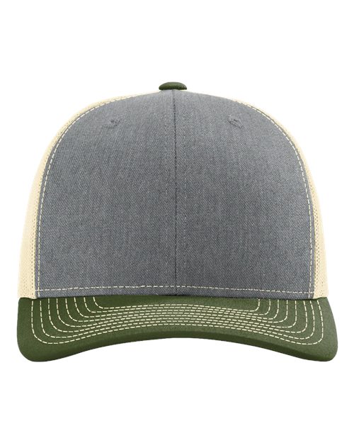 Richardson 112 Snapback Trucker Cap #color_Heather Grey/ Birch/ Army Olive