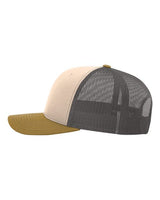 Richardson 112 Snapback Trucker Cap #color_Mink Beige/ Charcoal/ Amber Gold