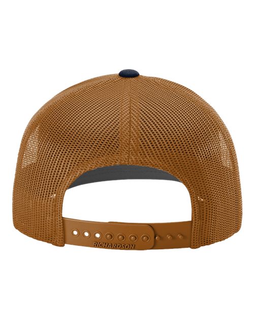 Richardson 112 Snapback Trucker Cap #color_Navy/ Carmel