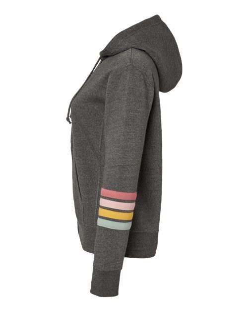MV Sport W22732 Women's Striped Sleeves Full-Zip Hooded Sweatshirt #color_Charcoal
