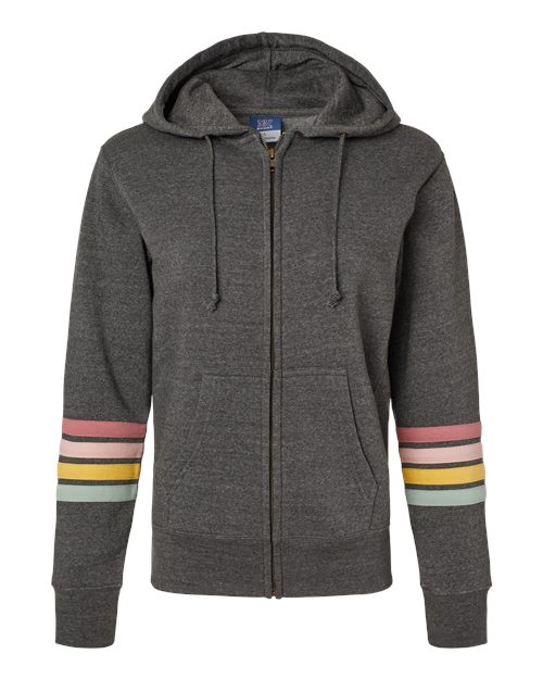 MV Sport W22732 Women's Striped Sleeves Full-Zip Hooded Sweatshirt #color_Charcoal
