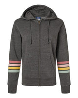 MV Sport W22732 Women's Striped Sleeves Full-Zip Hooded Sweatshirt #color_Charcoal