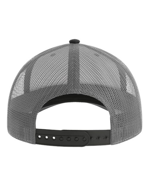 Atlantis Headwear ZION Sustainable Five-Panel Trucker Cap #color_Black/ Dark Grey