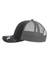 Atlantis Headwear ZION Sustainable Five-Panel Trucker Cap #color_Black/ Dark Grey