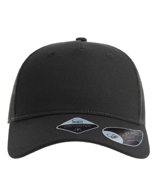 Atlantis Headwear ZION Sustainable Five-Panel Trucker Cap #color_Black/ Dark Grey