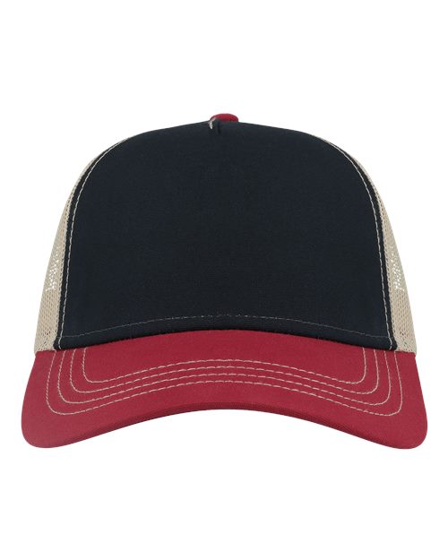 Atlantis Headwear RAPPER Sustainable Canvas Cap #color_Navy/ Burgundy/ Khaki