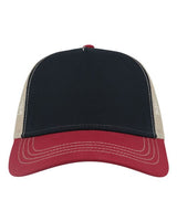 Atlantis Headwear RAPPER Sustainable Canvas Cap #color_Navy/ Burgundy/ Khaki