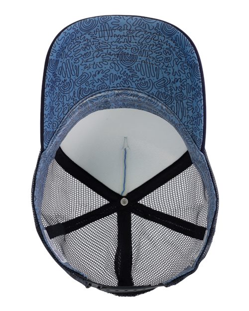 Infinity Her ROSIE Women's Foam Trucker Cap #color_Light Blue/ Navy/ Navy/ Graffiti