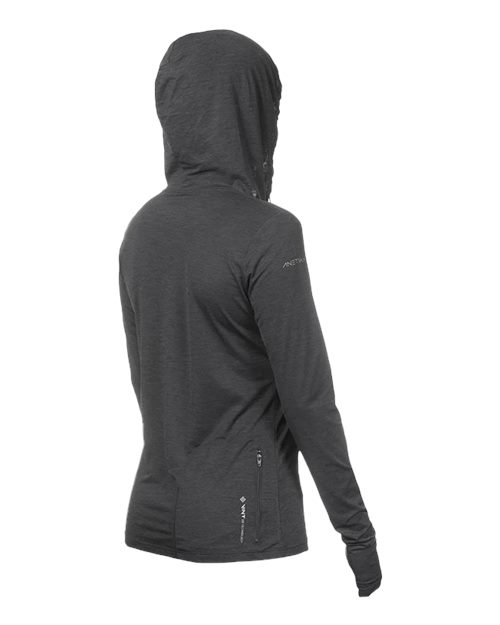 ANETIK WSBRZH0 Women's Breeze Tech Hooded Long Sleeve T-Shirt #color_Charcoal Heathered