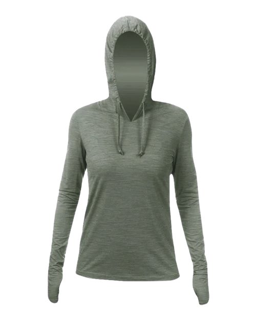 ANETIK WSBRZH0 Women's Breeze Tech Hooded Long Sleeve T-Shirt #color_Dark Olive Heathered