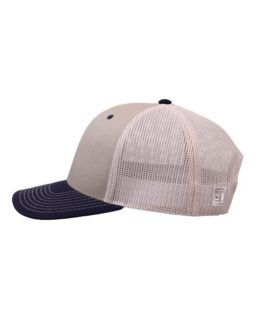 The Game GB452E Everyday Trucker Cap #color_Khaki/ Navy/ Stone
