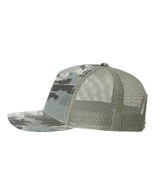 Richardson 112PFP Five-Panel Printed Trucker Cap #color_Digital Camo/ Light Green