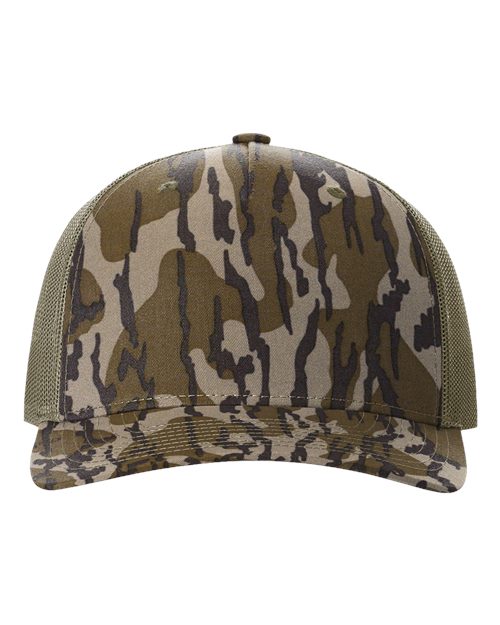Richardson 112PFP Five-Panel Printed Trucker Cap #color_Mossy Oak Bottomland/ Loden