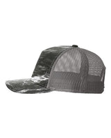 Richardson 112PFP Five-Panel Printed Trucker Cap #color_Mossy Oak Elements Blacktip/ Charcoal