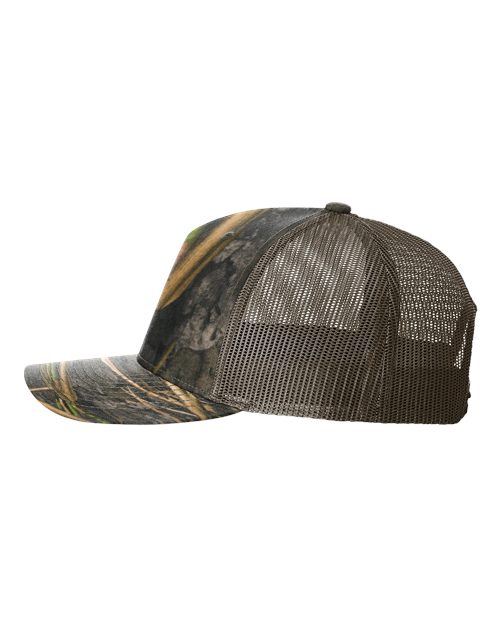 Richardson 112PFP Five-Panel Printed Trucker Cap #color_Mossy Oak Habitat/ Brown