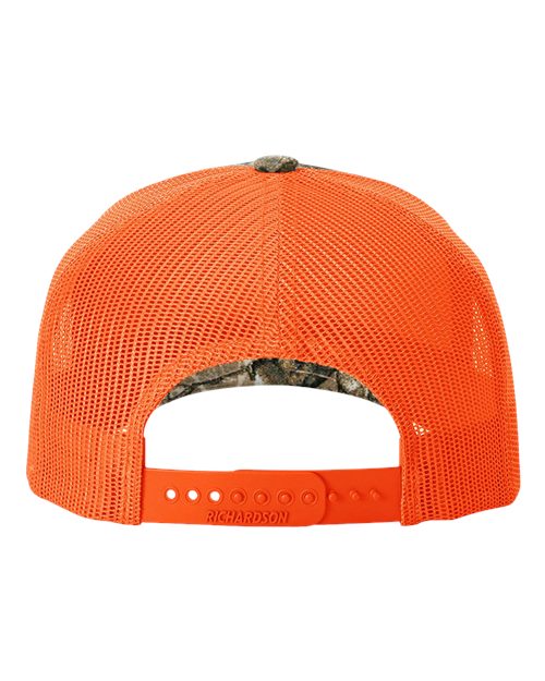 Richardson 112PFP Five-Panel Printed Trucker Cap #color_Realtree Edge/ Neon Orange