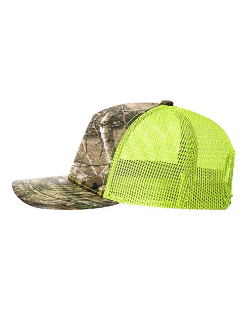 Richardson 112PFP Five-Panel Printed Trucker Cap #color_Realtree Edge/ Neon Yellow