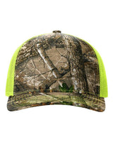 Richardson 112PFP Five-Panel Printed Trucker Cap #color_Realtree Edge/ Neon Yellow