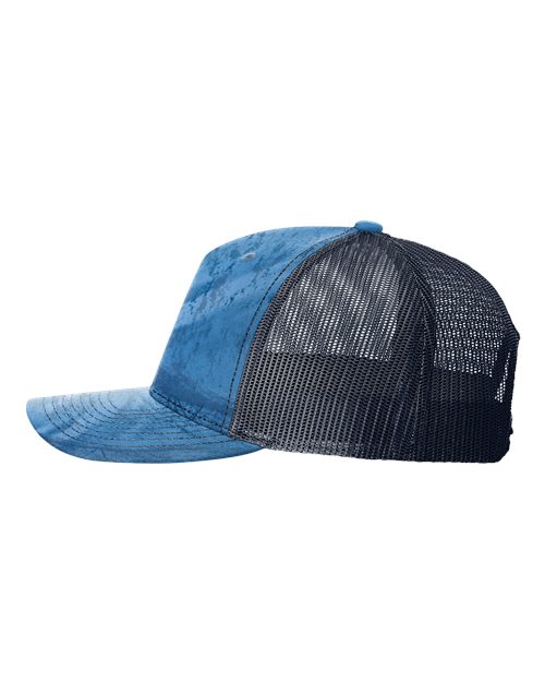 Richardson 112PFP Five-Panel Printed Trucker Cap #color_Realtree Fishing Light Blue/ Navy
