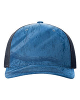 Richardson 112PFP Five-Panel Printed Trucker Cap #color_Realtree Fishing Light Blue/ Navy