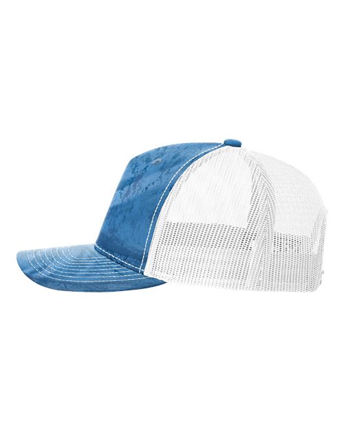 Richardson 112PFP Five-Panel Printed Trucker Cap #color_Realtree Fishing Light Blue/ White