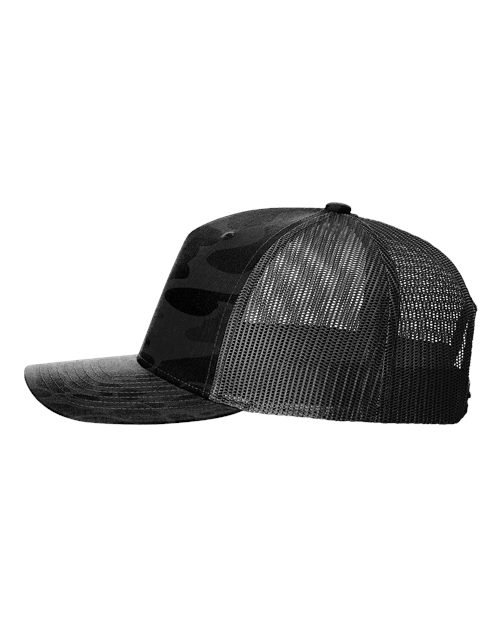 Richardson 112PFP Five-Panel Printed Trucker Cap #color_Sable Duck Camo/ Black