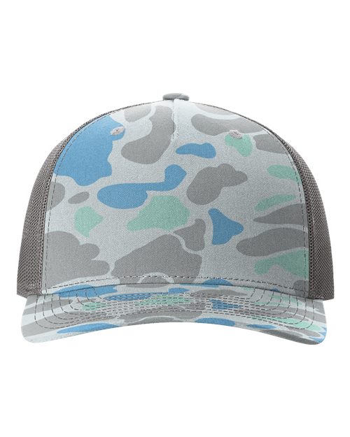 Richardson 112PFP Five-Panel Printed Trucker Cap #color_Saltwater Duck Camo/ Charcoal