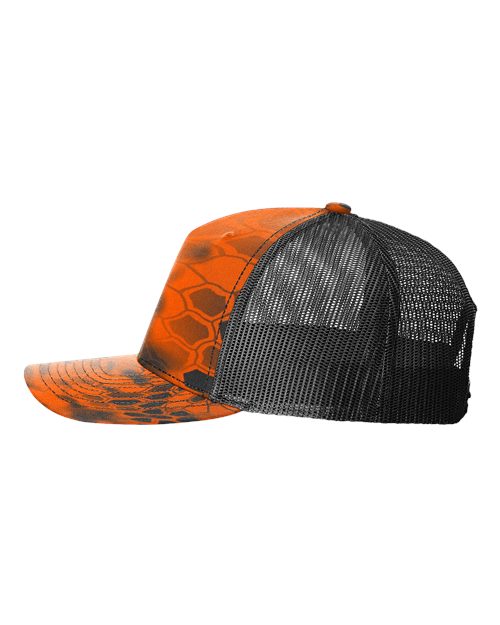 Richardson 112PFP Five-Panel Printed Trucker Cap #color_Kryptek Inferno/ Black