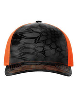 Richardson 112PFP Five-Panel Printed Trucker Cap #color_Kryptek Typhon/ Neon Orange
