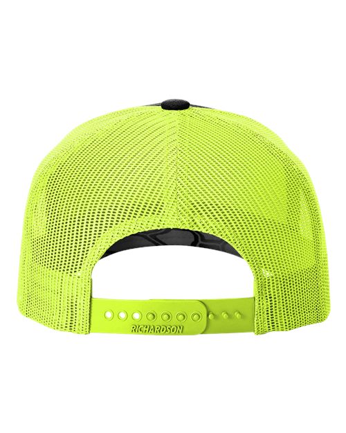 Richardson 112PFP Five-Panel Printed Trucker Cap #color_Kryptek Typhon/ Neon Yellow