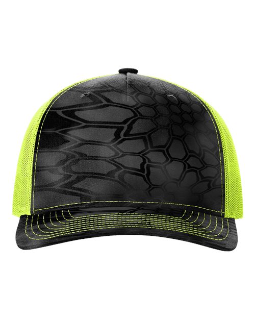 Richardson 112PFP Five-Panel Printed Trucker Cap #color_Kryptek Typhon/ Neon Yellow