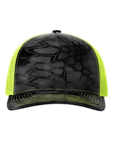 Richardson 112PFP Five-Panel Printed Trucker Cap #color_Kryptek Typhon/ Neon Yellow