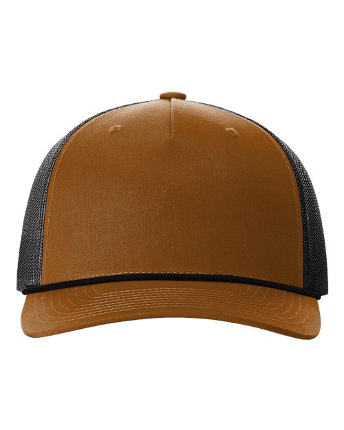 Richardson 112FPR Five-Panel Trucker with Rope Cap #color_Caramel/ Black