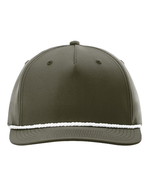 Richardson 258 Five Panel Classic Rope Cap #color_Dark Olive Green/ White