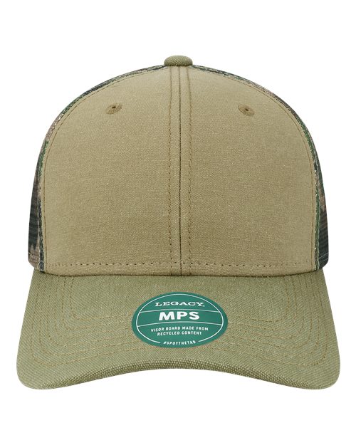 LEGACY MPS Mid-Pro Snapback Trucker Cap #color_Khaki/ Sage/ Camo Mesh