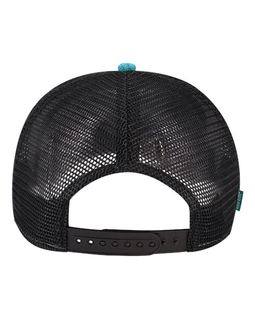 LEGACY ROADIE Five-Panel Trucker Cap #color_Aqua Aztec/ Black
