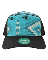 LEGACY ROADIE Five-Panel Trucker Cap #color_Aqua Aztec/ Black
