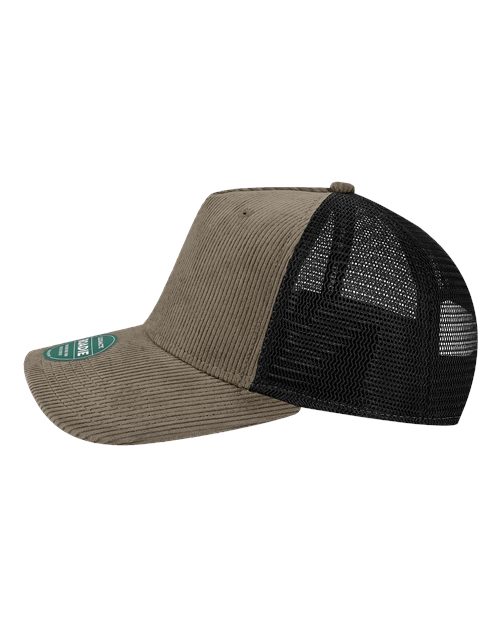LEGACY ROADIE Five-Panel Trucker Cap #color_Dark Grey Corduroy/ Black