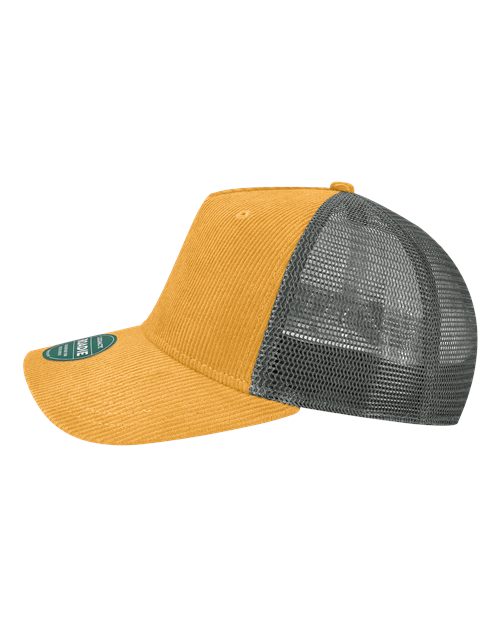LEGACY ROADIE Five-Panel Trucker Cap #color_Mustard Corduroy/ Dark Grey