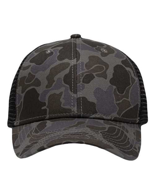 Sportsman SP1450 Traditional Lo-Pro Mesh Back Trucker Fit Cap #color_Chino Black Duck Camo/ Black