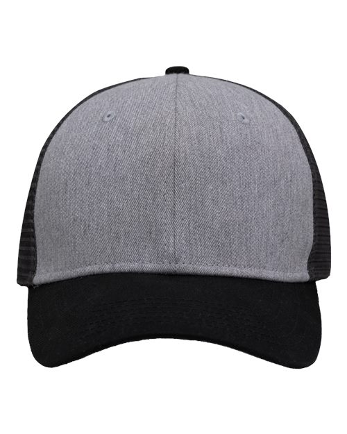 Sportsman SP1450 Traditional Lo-Pro Mesh Back Trucker Fit Cap #color_Heather Grey/ Charcoal/ Black