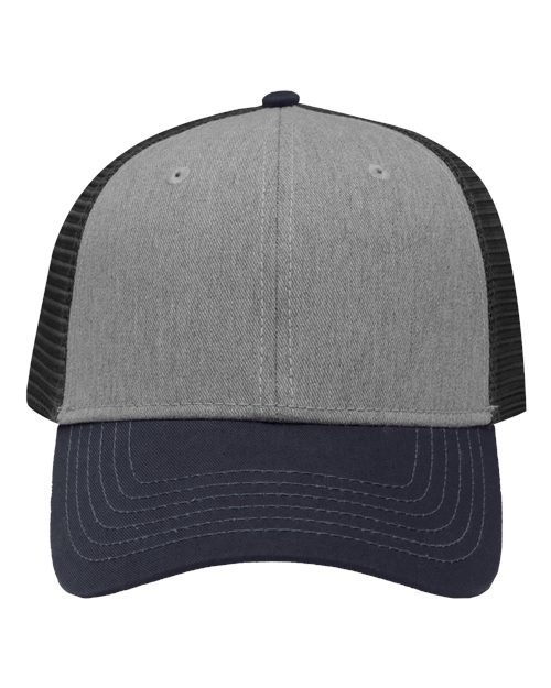 Sportsman SP1450 Traditional Lo-Pro Mesh Back Trucker Fit Cap #color_Heather Grey/ Charcoal/ Navy