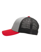 Sportsman SP1450 Traditional Lo-Pro Mesh Back Trucker Fit Cap #color_Heather Grey/ Charcoal/ Red