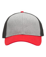 Sportsman SP1450 Traditional Lo-Pro Mesh Back Trucker Fit Cap #color_Heather Grey/ Charcoal/ Red