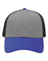 Sportsman SP1450 Traditional Lo-Pro Mesh Back Trucker Fit Cap #color_Heather Grey/ Charcoal/ Royal